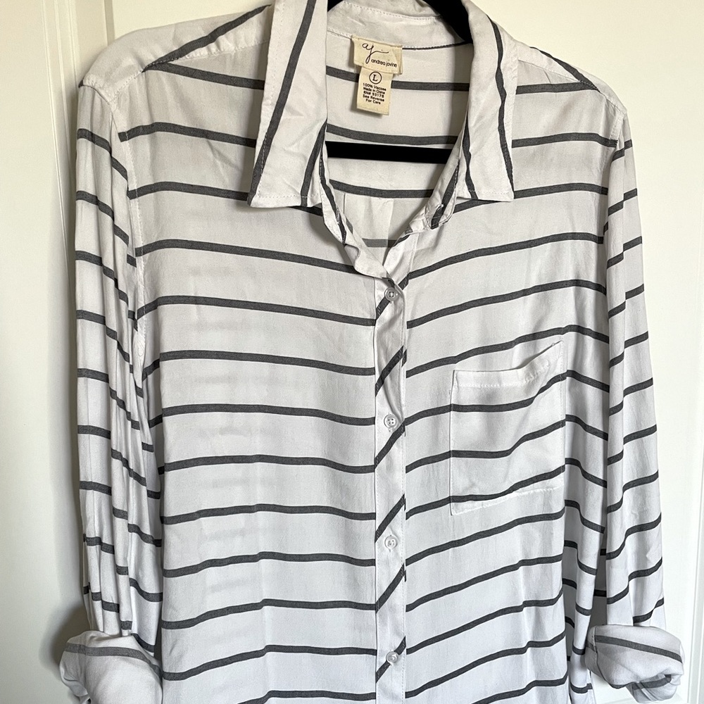 Chambray Blue & White Striped Button-Down (Size L)
